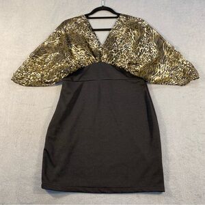 Gioia Women’s Elegant Black and Leopard Print Mini Dress, size L